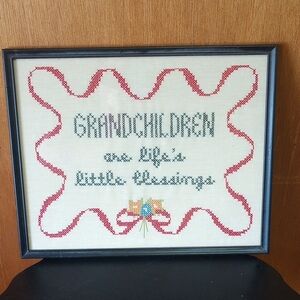 Vintage Framed Cross Stitch Sampler, Grandchildren Are Life's Little Blessings